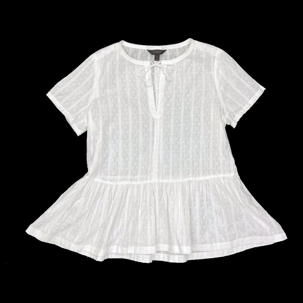 J Crew Textured Top Tassel Tie White Peplum Blouse Womens M 8